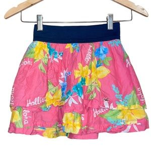 •HOLLISTER•PINK HAWAIIAN FLORAL 2-TEIR ELASTIC WAISTBAND SKIRT SIZE XS IN EUC